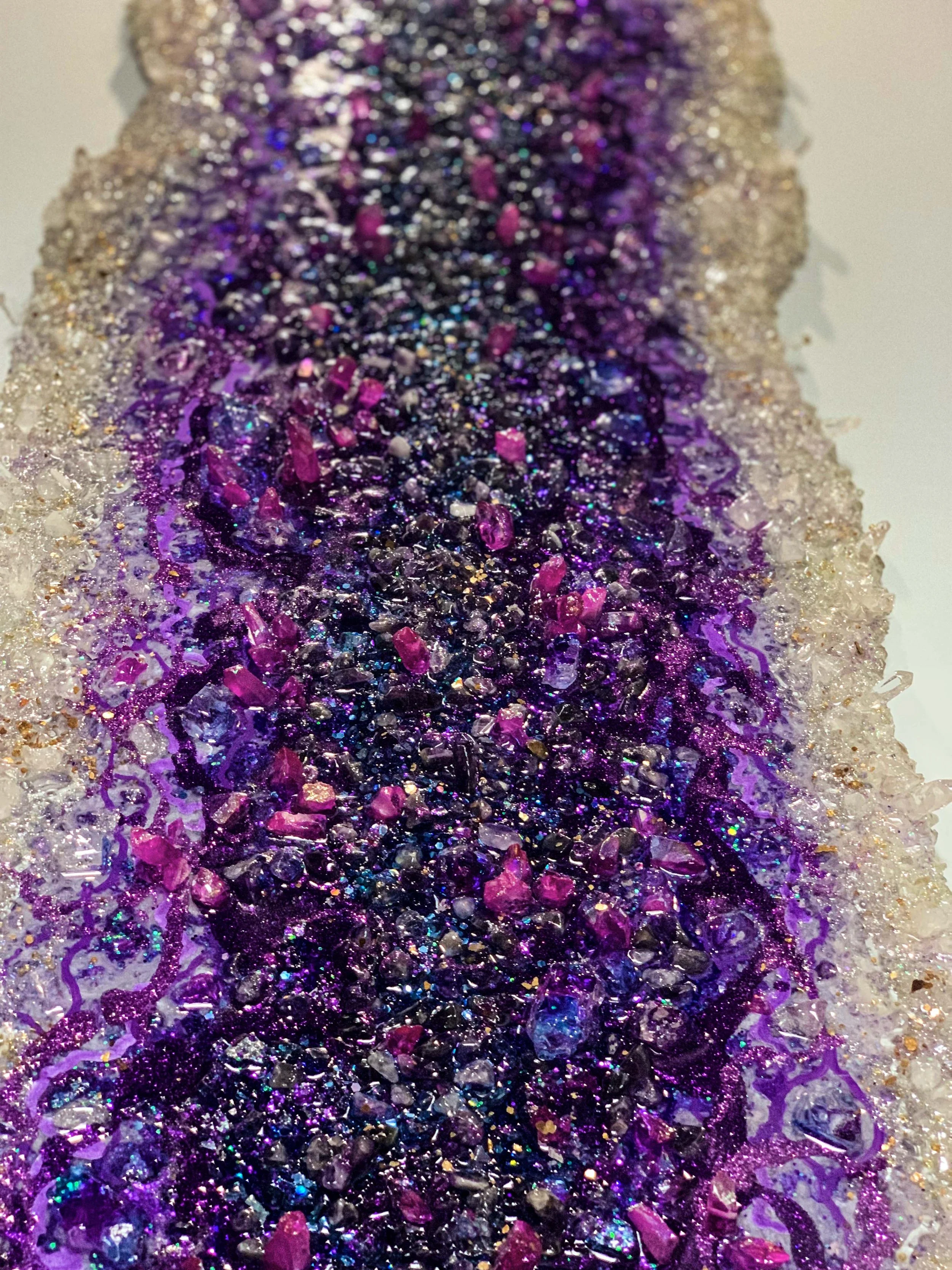 'Amethyst Geode Art' - 
Resin & Crystals on wood.