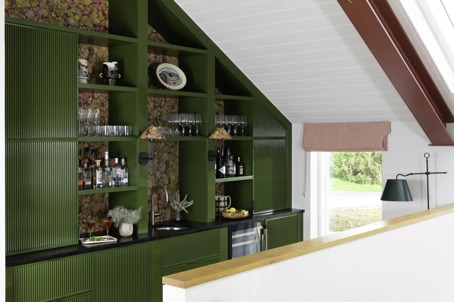 Green bespoke cabinetry at Broadagogue, Cornwall, photographed by Pip Hambling