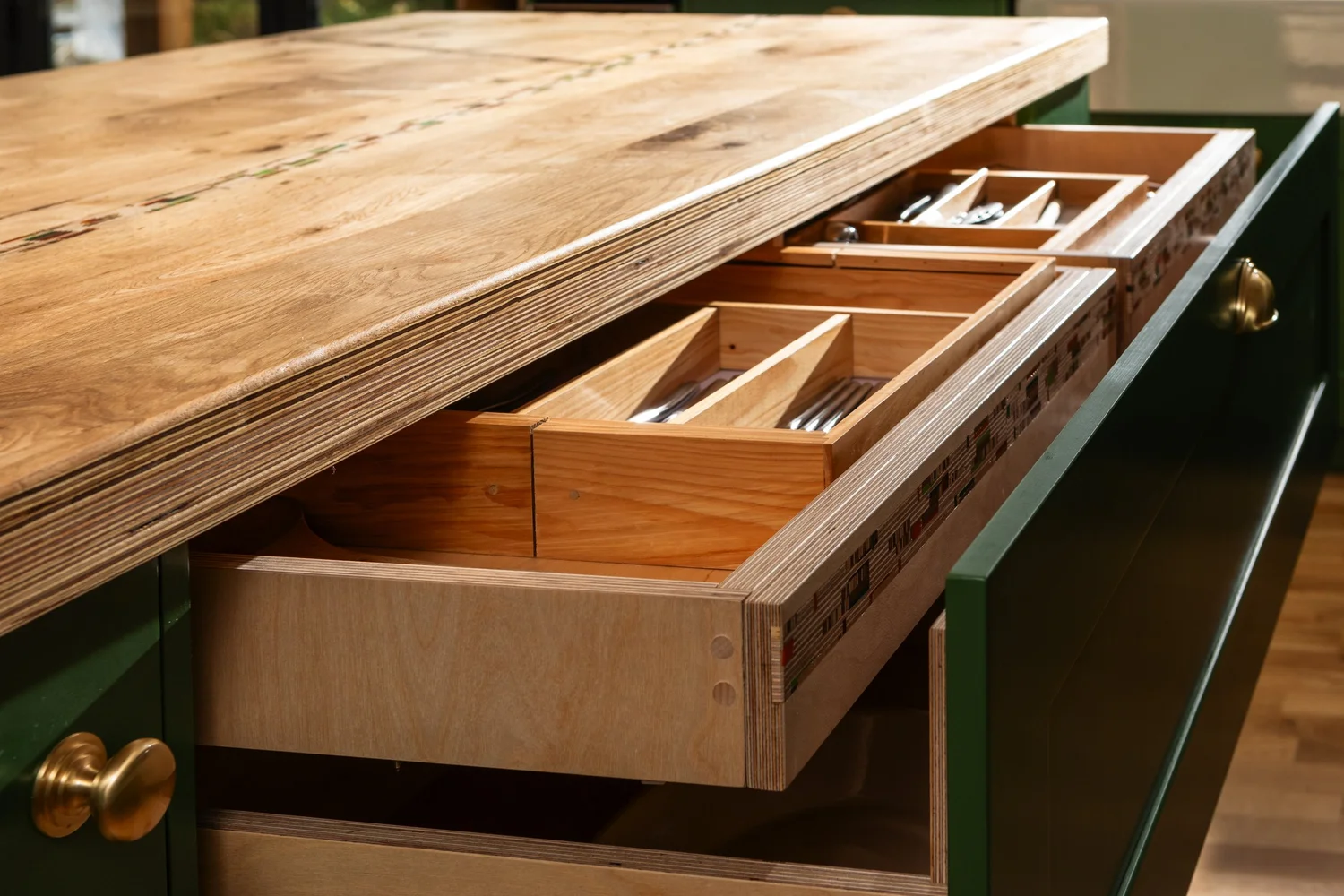 Oak drawer interior by Stratum Designs, photographed by Pip Hambling
