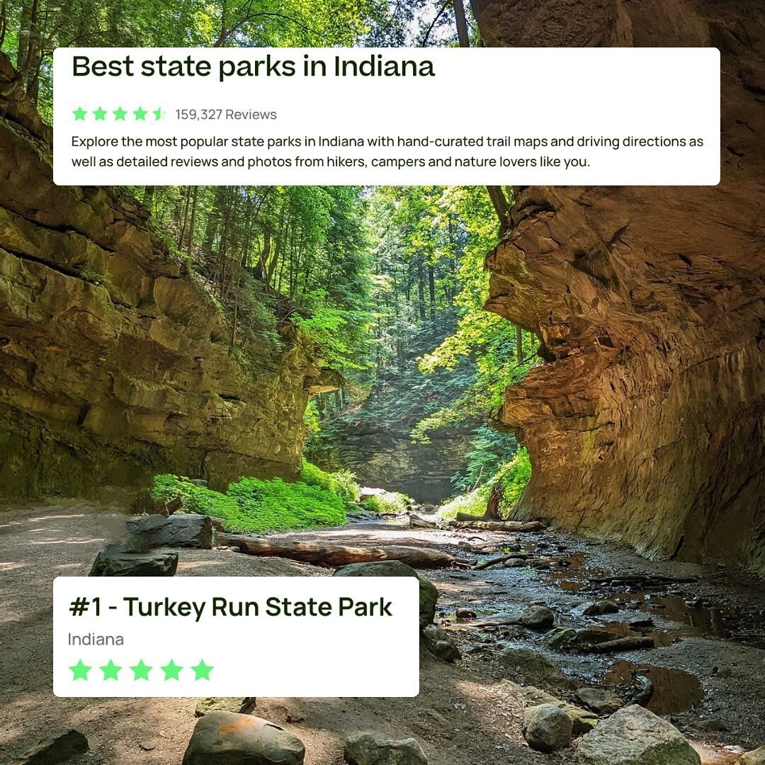Come experience Indiana&rsquo;s #1 STATE PARK, Turkey Run State Park in Parke County, Indiana! 🌿

Ranking by @alltrails