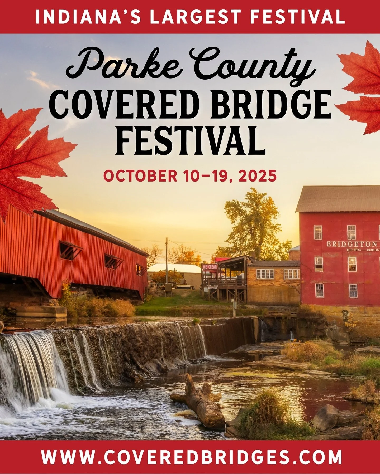 It&rsquo;s the LAST WEEKEND of Indiana&rsquo;s largest festival, The Parke County Covered Bridge Festival! 🎃🧡 Don&rsquo;t miss out on great food, shopping &amp; fun October 10-19, 2025!