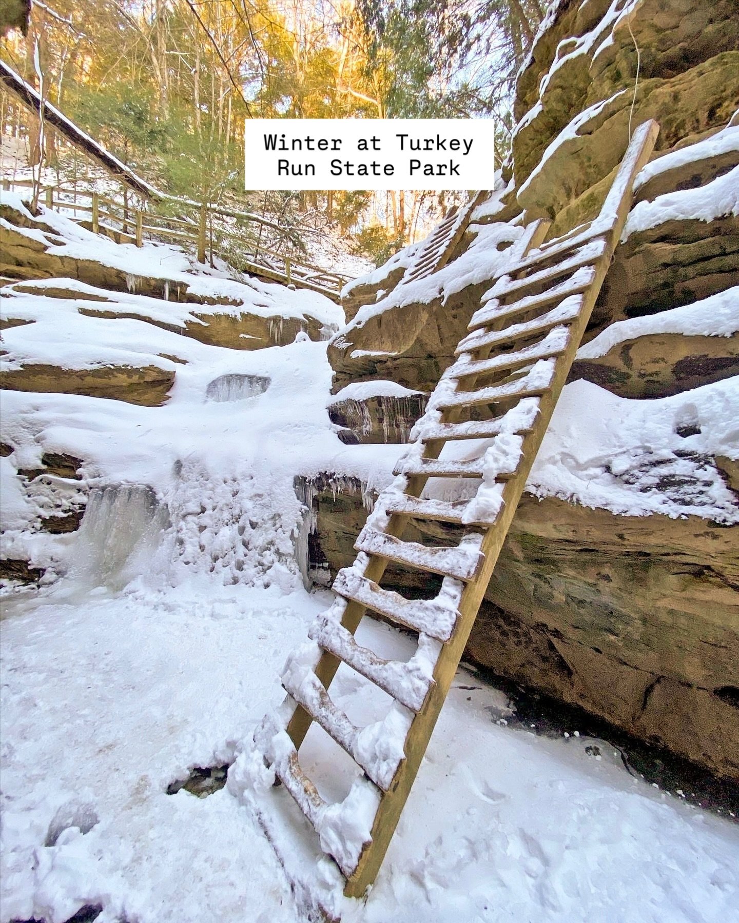 Start planning your winter trip to Parke County, Indiana! ❄️ Explore deep, sandstone ravines, walk along stands of aged forests, and enjoy the scenic views along Sugar Creek at Turkey Run and Shades State Parks. 🥾