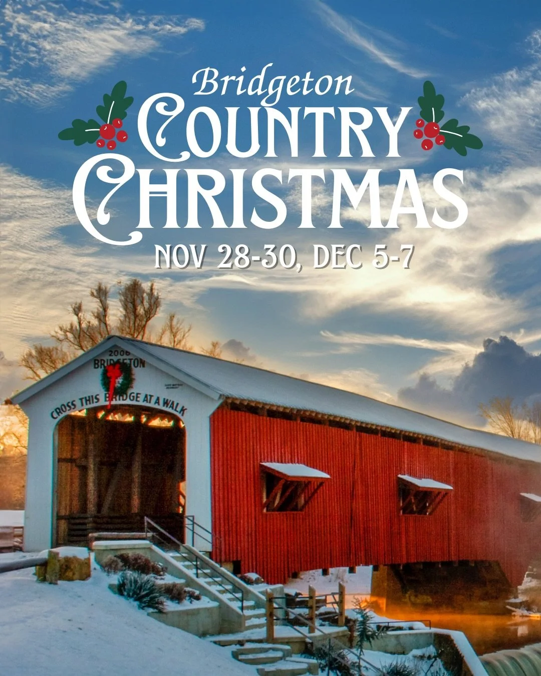 Don&rsquo;t miss Bridgeton Country Christmas this weekend and next! 🎁🌲Stroll through the historic village, shop handmade gifts and artwork, enjoy festive lights, live music, and seasonal treats, and soak in the small-town holiday magic.

Santa will