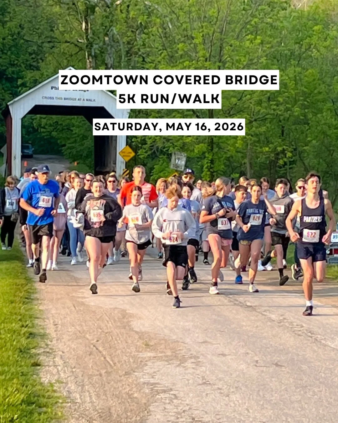 Join the Parke County Zoomtown Covered Bridge 5K Run/Walk on Saturday, May 16, 2026! 🏃&zwj;♀️

Whether you run or walk, this annual event is a great way to enjoy a morning in Parke County while supporting a meaningful cause. The event takes place fr