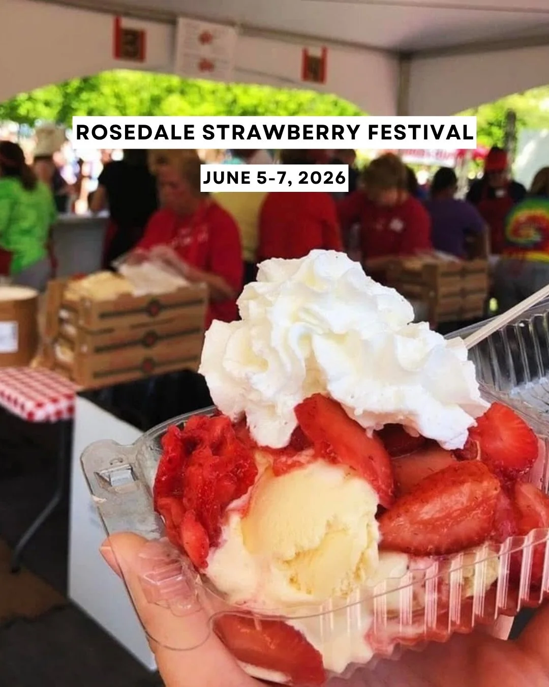 Come visit the Rosedale Strawberry Festival THIS WEEKEND, June 5-7, in Parke County, Indiana! 🍓❤️ Three full days of family fun, delicious food, local vendors, live music, a car show, pet parade, pageants, strawberry bake-off, and more!

🎶 Live mus