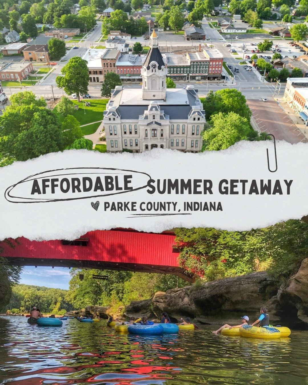 Looking for an affordable summer getaway!? ☀️

Parke County, Indiana is packed with budget-friendly adventures, from exploring all 31 covered bridges and browsing the Rockville Square to hiking through Turkey Run State Park and floating down scenic S