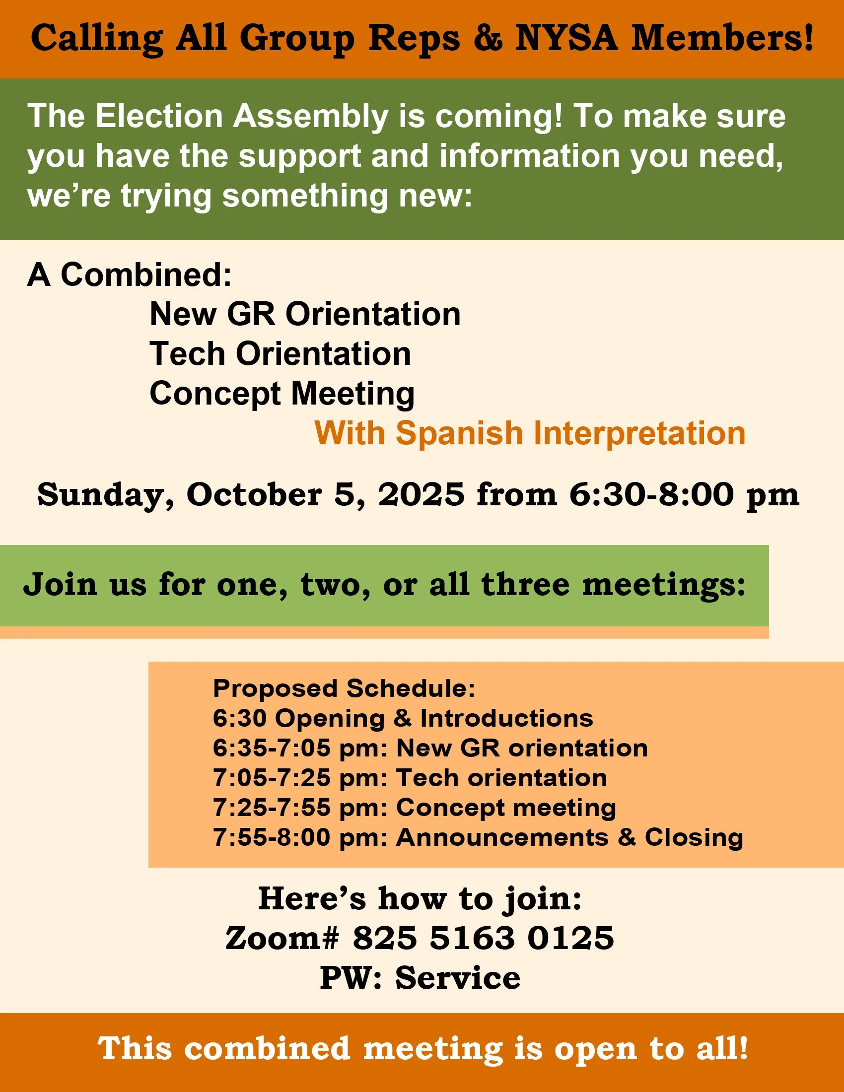 Assembly "pre-meetings": New GR Orientation, Tech Orientation, and Concept Meeting (Zoom)