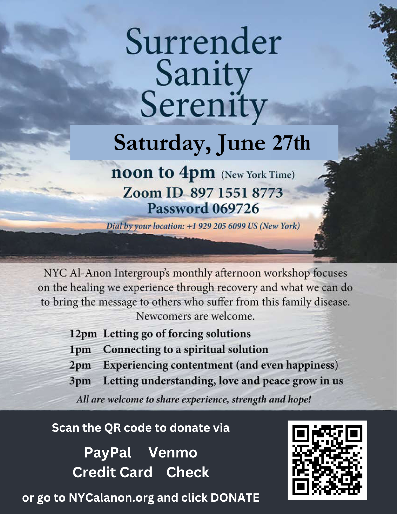 Share-a-Day Workshop: Surrender, Sanity, Serenity (Zoom)