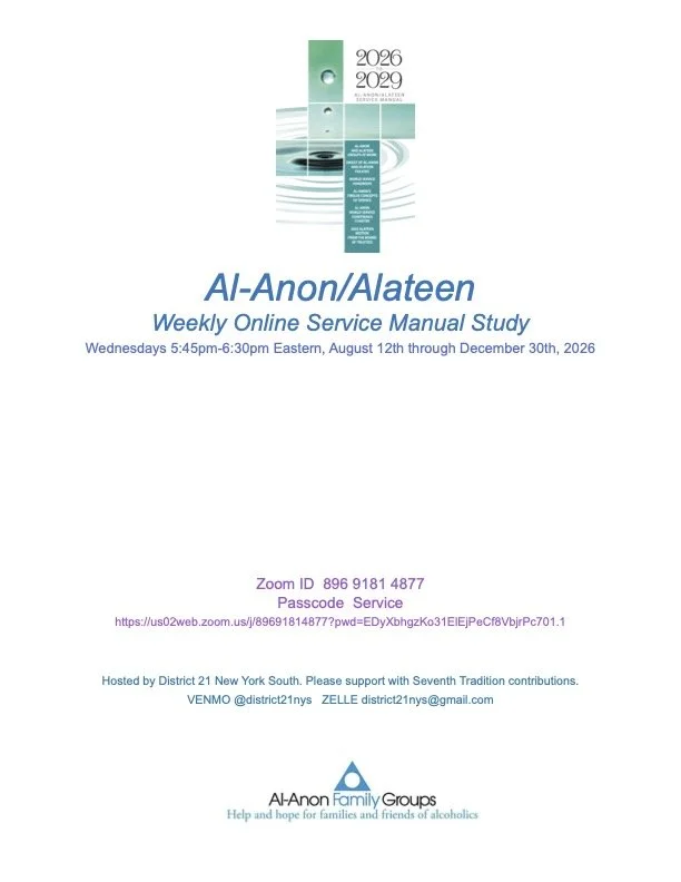 Al-Anon/Alateen Weekly Service Manual Study - District 21 (Zoom)