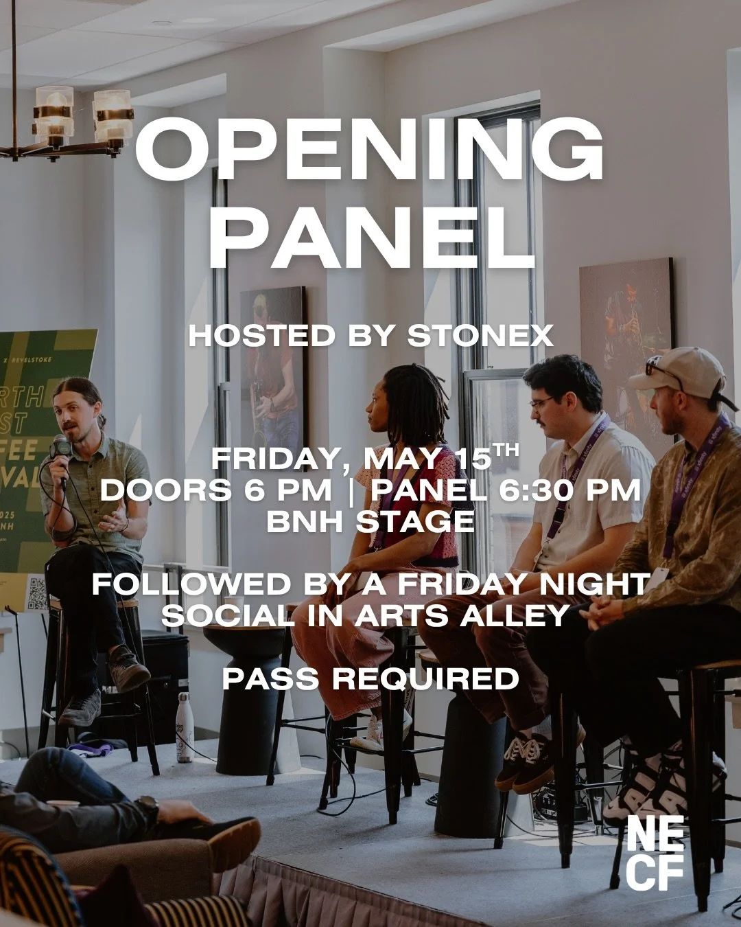 Friday night at NECF is where it all begins ☕️✨⁠
⁠
Join us on May 15th for our Opening Panel hosted by @stonexspecialtycoffee where we will have a kickoff conversation bringing together voices from across the coffee industry. Afterwards, we&rsquo;ll 