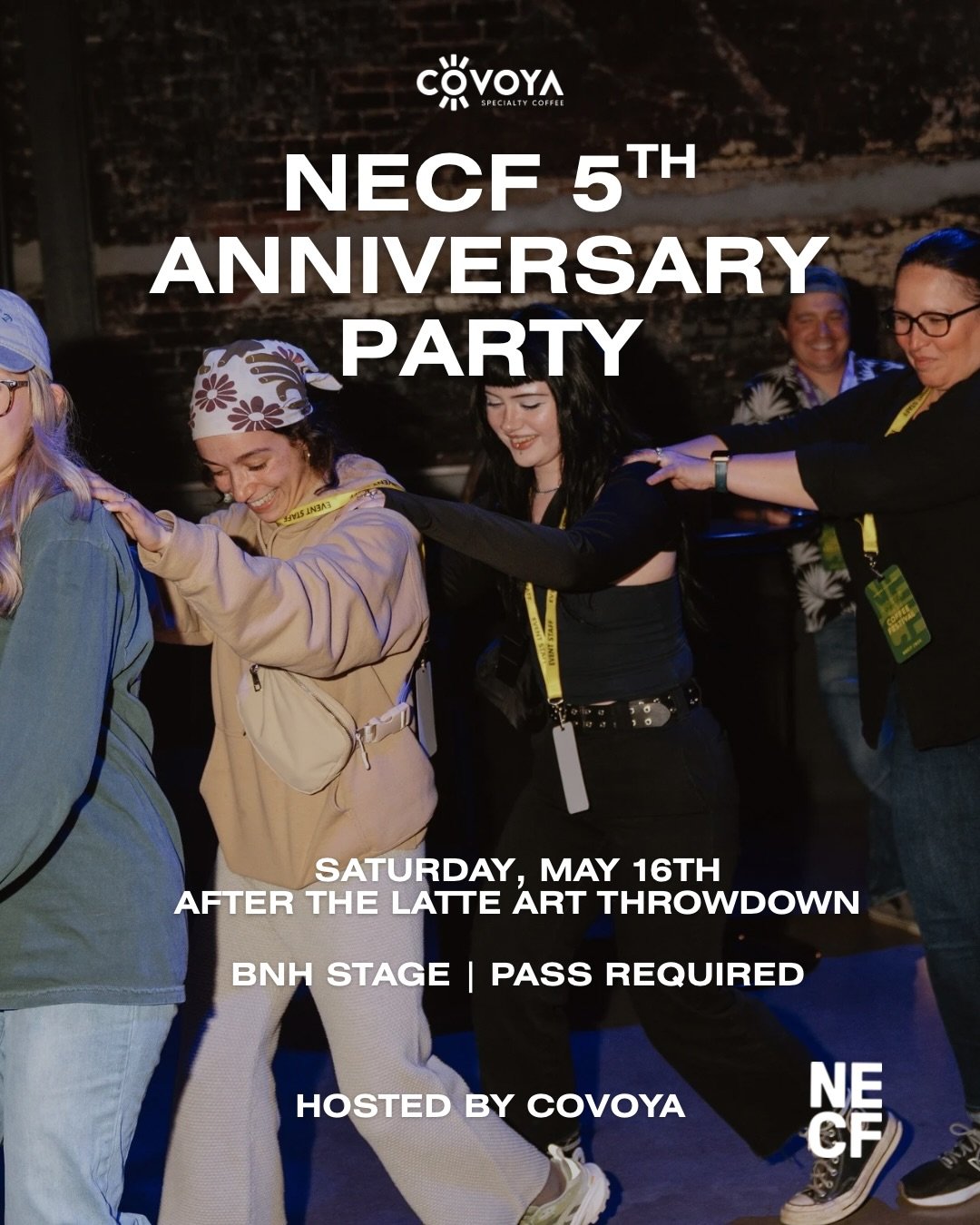 Join us and Covoya Specialty Coffee to celebrate 5 Years of the Northeast Coffee Festival! Party with us over late-night bites &amp; local beer and wine⁠ at the @bnh_stage after the Latte Art Throwdown on Saturday Night (May 16th)⁠.⁠
⁠
There will be 