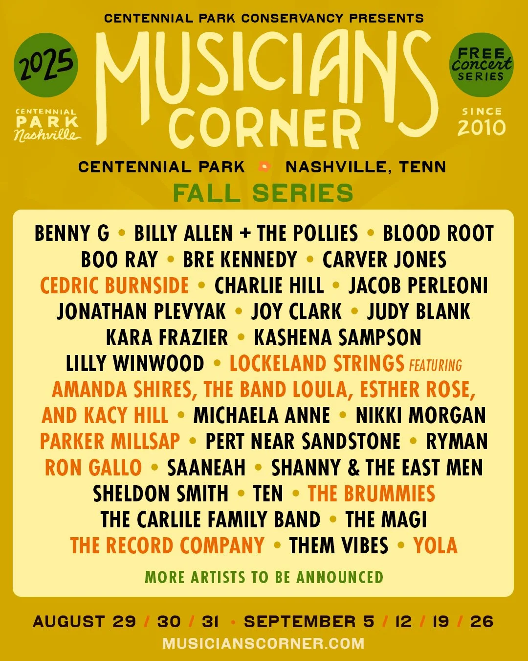 Fall 2025 Musicians Corner Lineup Announced