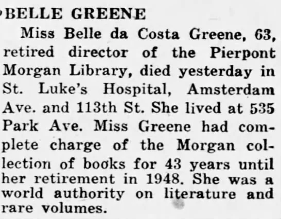 Greene's death notice from a May 12, 1950 edition of the Daily News