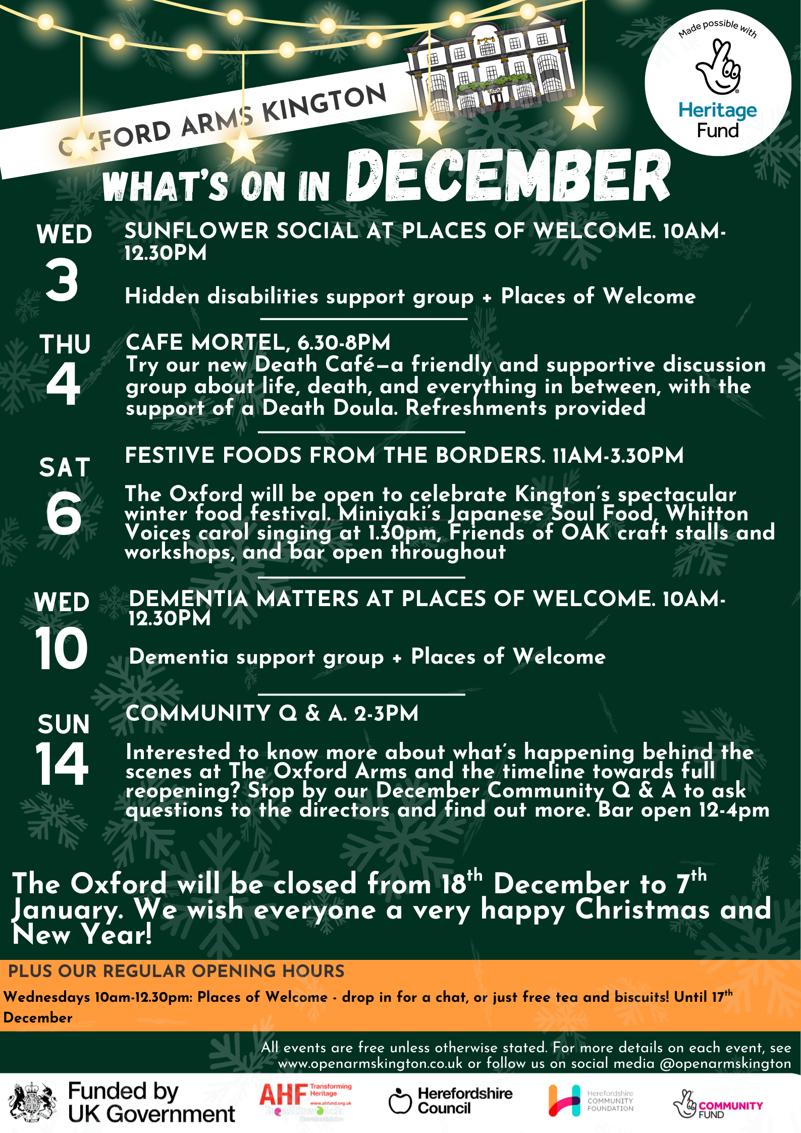 December events at The Oxford Arms