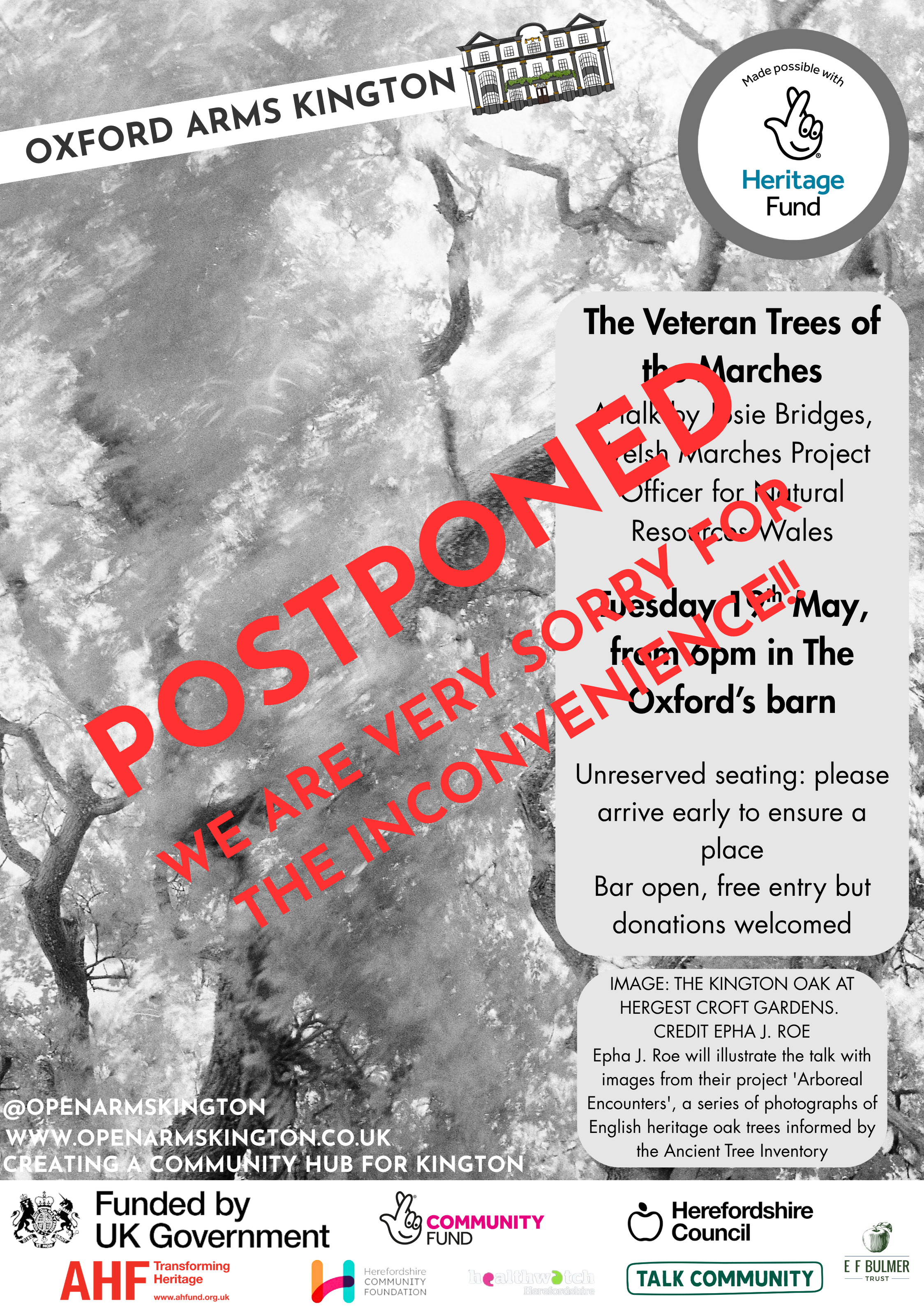EVENT POSTPONED - The Veteran Trees of the Marches: a talk by Josie Bridges