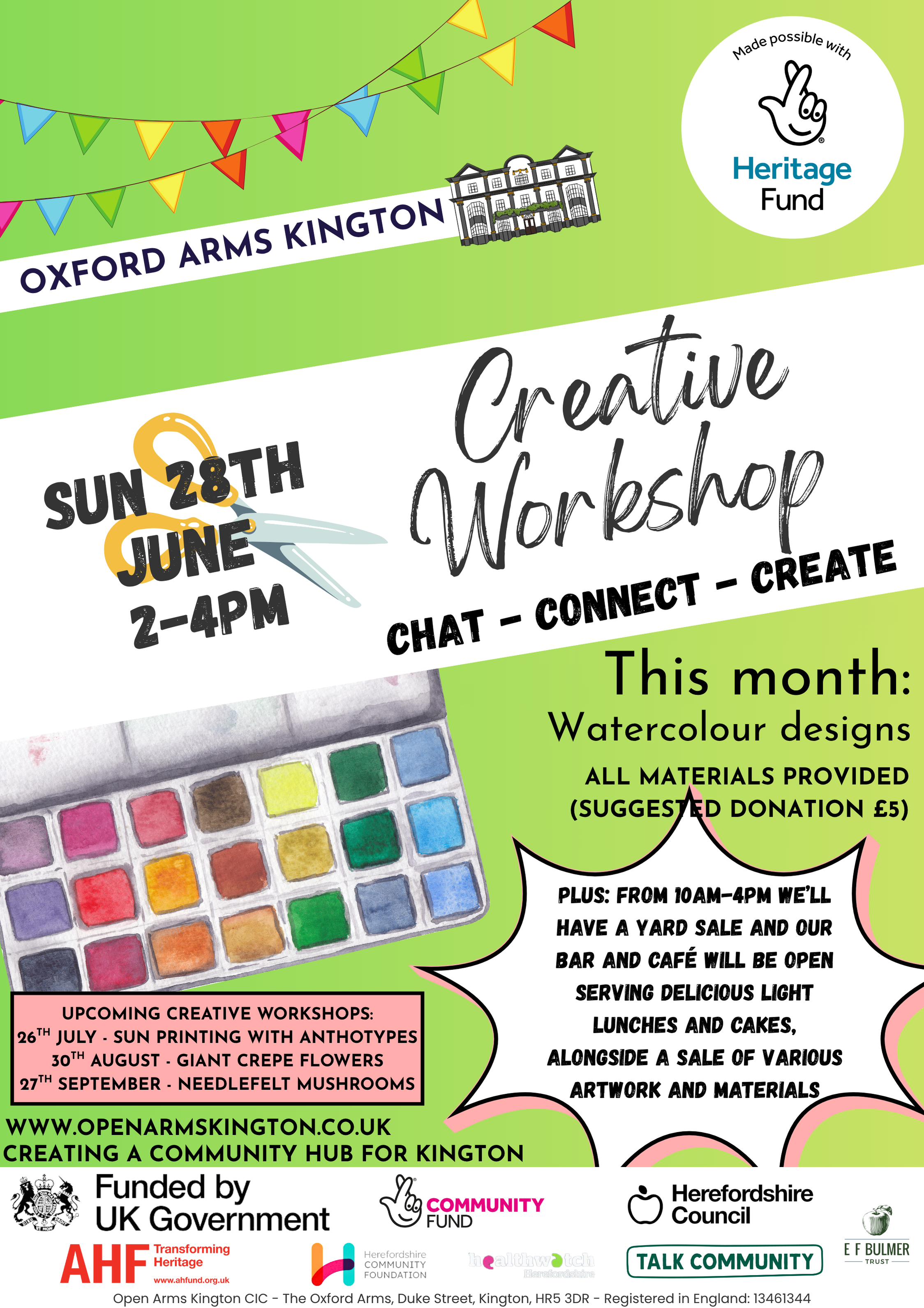 Creative Workshop, yard sale, bar and café open, and more