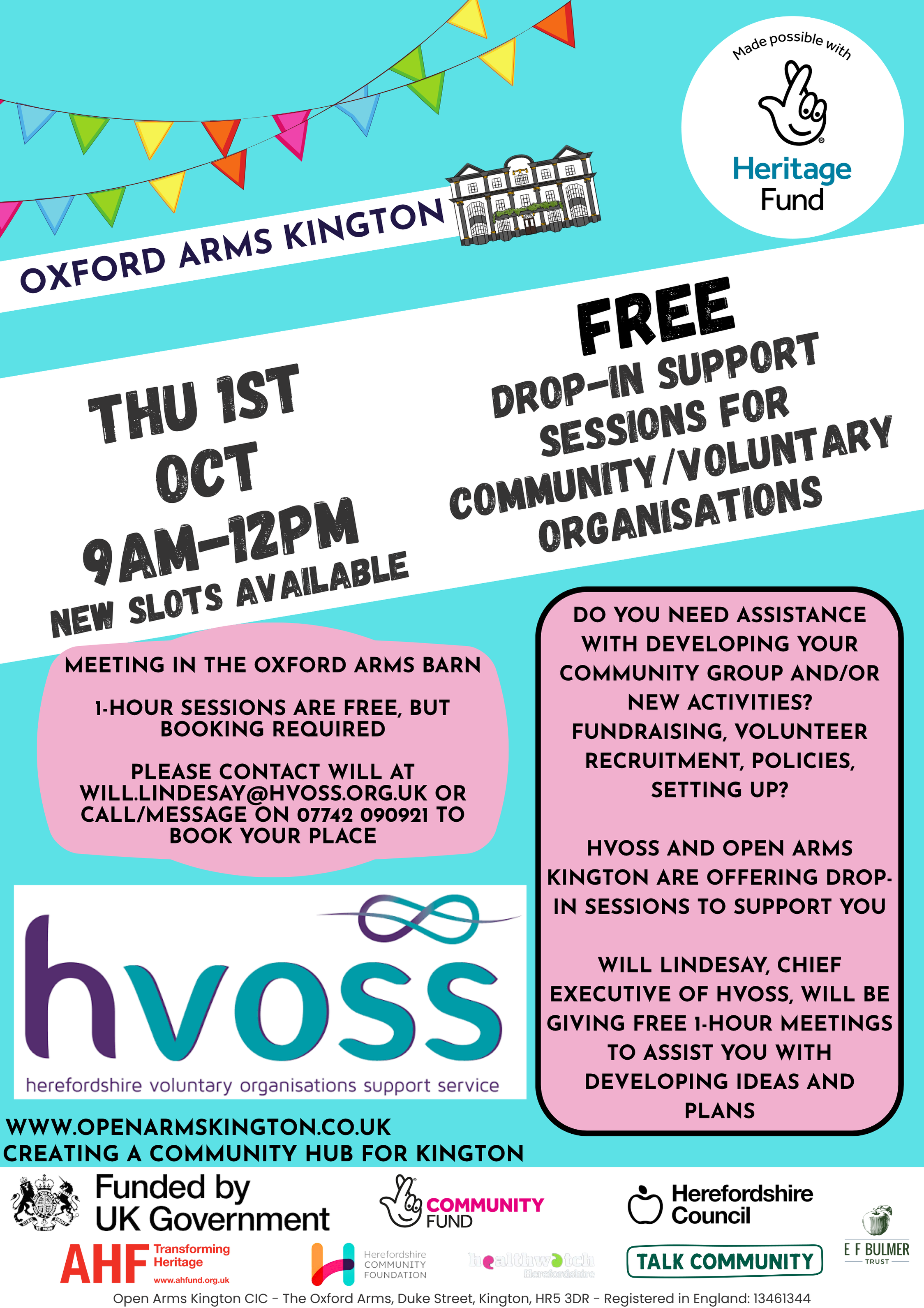 Free drop-in support sessions for community/voluntary organisations, in association with HVOSS