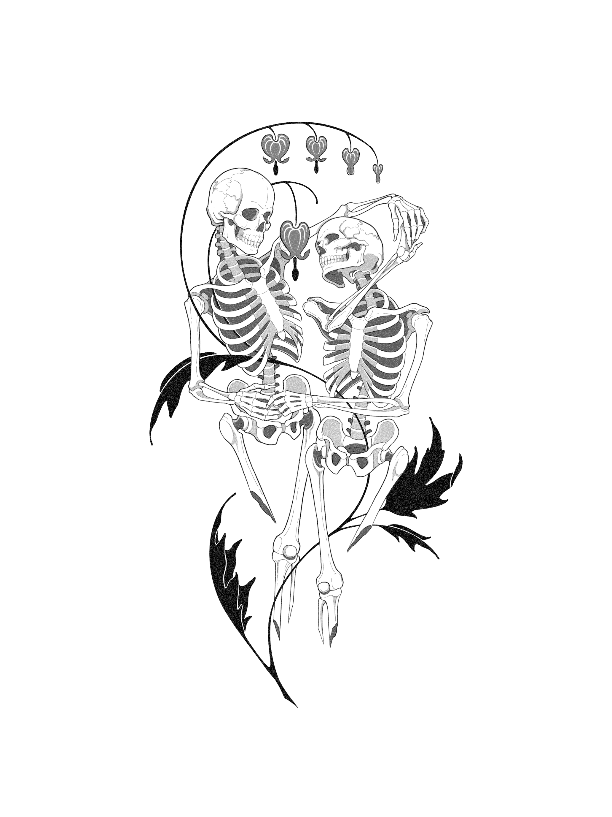 Bleeding Hearts (black and grey)