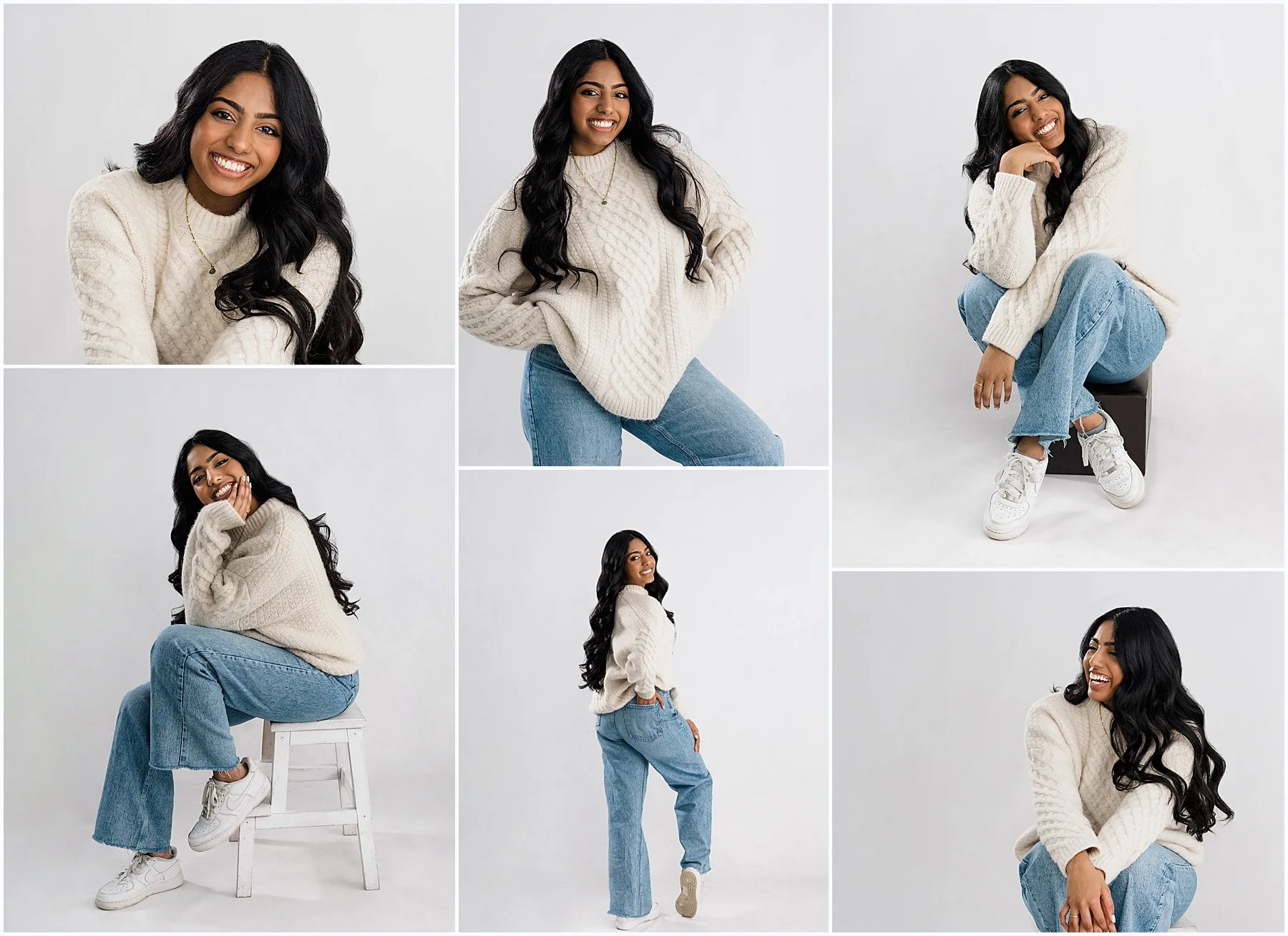 Collage of Indian female senior portraits in studio on white