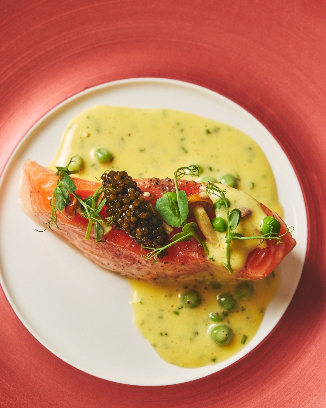 Ora King Salmon | butter poached rare, chestnut mushroom, spring peas, osetra hollandaise

Available daily on Chef's Tasting Menu.

📸@briansamuelsphotography
