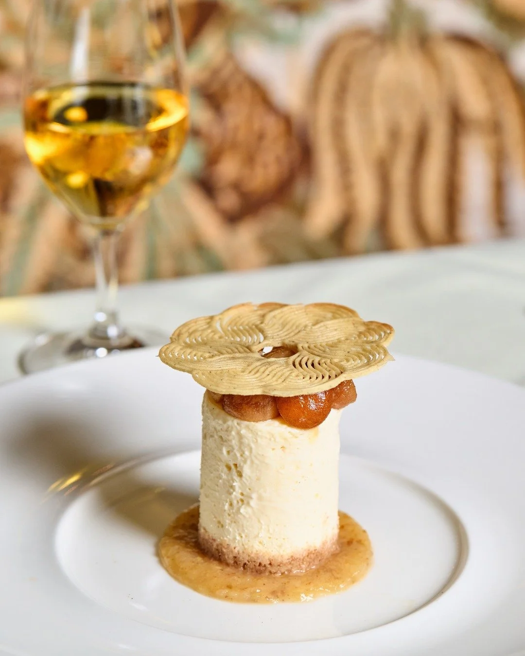 New on menu: Pear Cheesecake with pear butter, poached pear, &amp; sage tuile

📸 @briansamuelsphotography