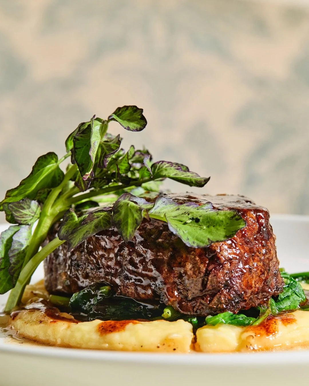 Greater Omaha Filet Mignon with  pommes pur&eacute;e, almonds, romanesco, baby brussels, bordelaise.

📸 @briansamuelsphotography