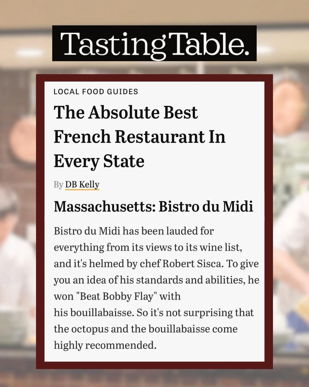 We&rsquo;re thrilled to be named Massachusetts&rsquo; Best French Restaurant by @tastingtable ! 🇫🇷 We&rsquo;re in great company. Read the full list at TastingTable.com.