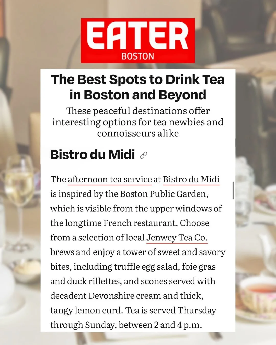Thank you @eaterboston &amp; @trendsandtolstoy , @stasiabrew  for the shout out! Read on for the full list at Boston.Eater.com 🫖