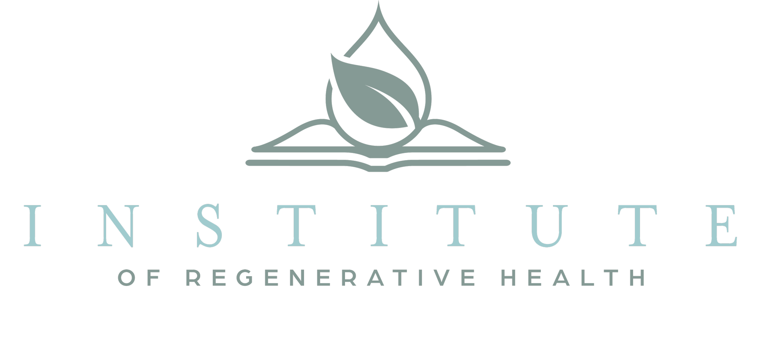 Logo for the Institute of Regenerative Health, featuring a stylized leaf emerging from an open book, with the name beneath.