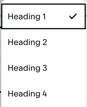 Screenshot of the heading selector dropdown in Squarespace 7.1