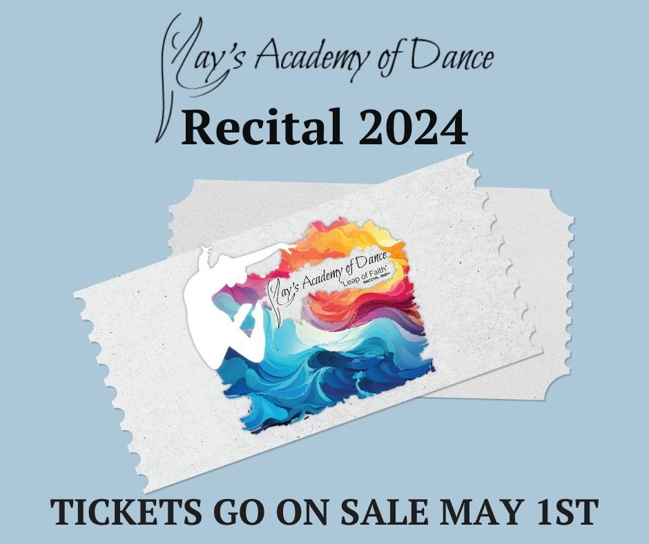 🎟️Don't forget that our 2024 &quot;Leap of Faith&quot; Recital tickets go on sale next week! Tickets go on sale at the studio starting on May 1st.

This year&rsquo;s recital will be held June 6th - 9th at the Mukwonago Performing Arts Center that is