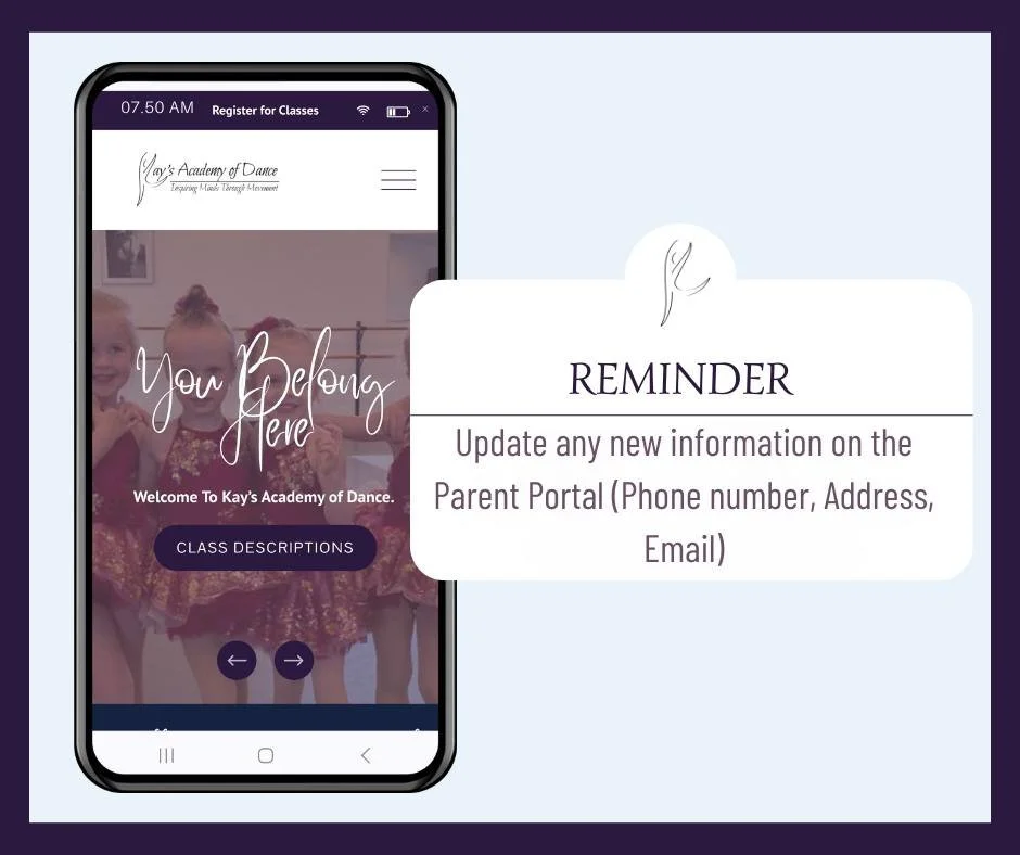 ✨𝐏𝐚𝐫𝐞𝐧𝐭 𝐇𝐨𝐦𝐞𝐰𝐨𝐫𝐤 𝐑𝐞𝐦𝐢𝐧𝐝𝐞𝐫✨
Please take a minute to update information on your parent portal if anything has changed, new email, address or phone number. Thank you!
 #dance #DANCER #dancelife #itsadancething #Idancebecause