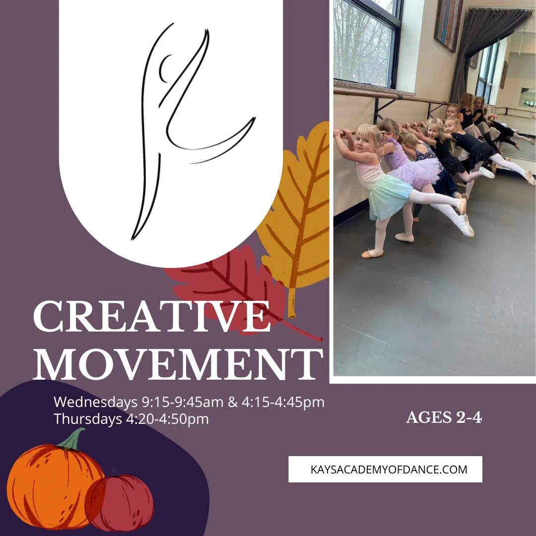 🍂Little ones, ages 2&ndash;4, can discover the joy of dance in our Creative Movement class! Through playful music, engaging songs, and fun props, they'll explore the magic of movement in a safe and welcoming space. Best of all, it's a drop-in class,