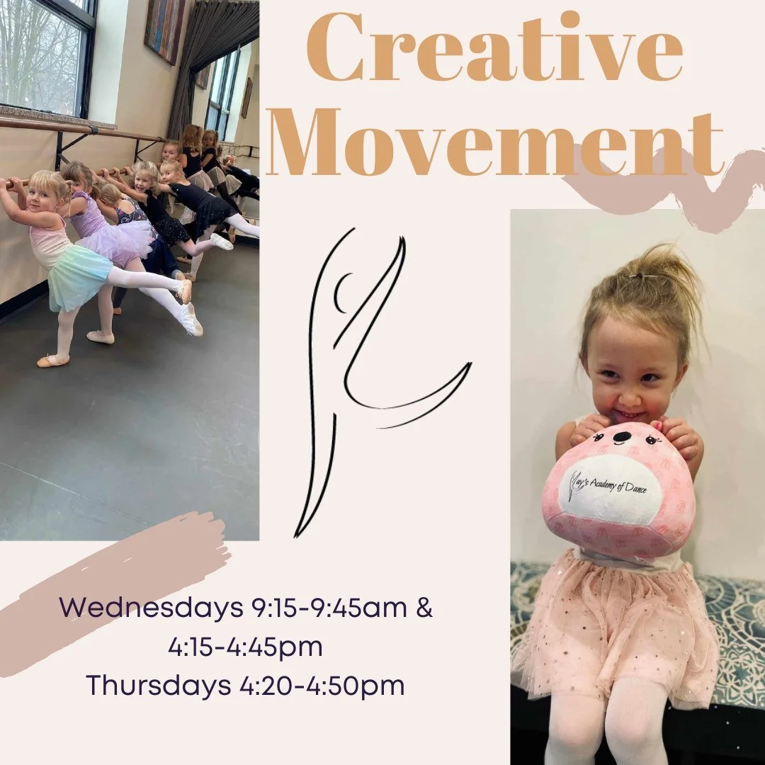 Twirl into fun with Creative Movement at Mar's Academy of Dance! 🩰 Inspire imagination and build coordination in a joyful environment.
Class Schedule:
-Wednesdays: 9:15-9:45am & 4:15-4:45pm
-Thursdays: 4:20-4:50pm
Join us and let your little one