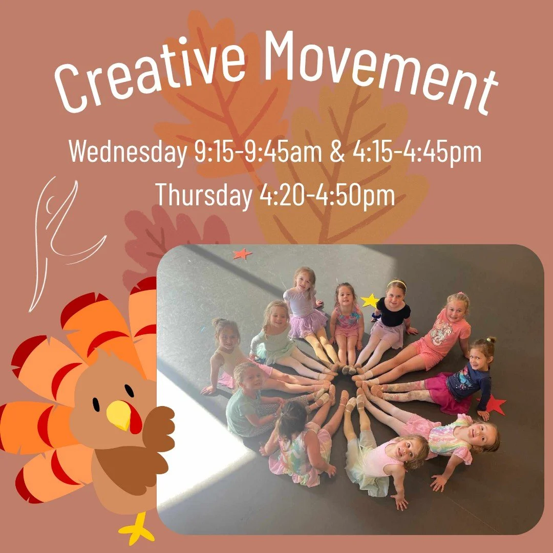 🦃 Twirling into fall fun! 🍁 Our Creative Movement dancers are all smiles (and sparkles!) this season. 
Find out more about our Creative Movement classes here: https://loom.ly/hh563s8
#fallvibes #creativeMovement #KayAcademyOfDance  #dance #DANCER #