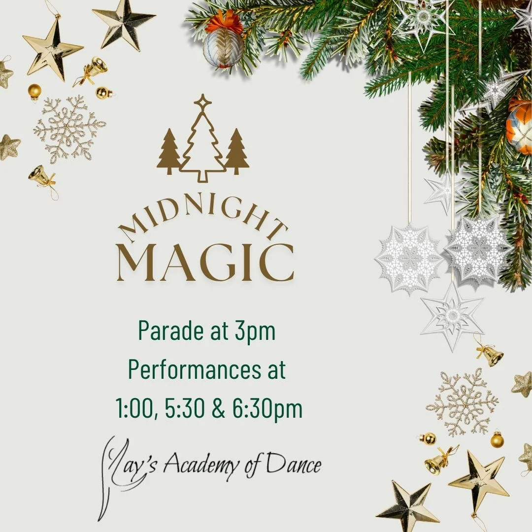 ✨Mukwonago's Midnight Magic is today! ✨
Parade begins at 3 PM - all dancers are welcome to join in the parade. Have your dancer dress warm, with the outer layer being white or red. The parade line up is at Rivercrest Court and Hwy ES. Drop off your d