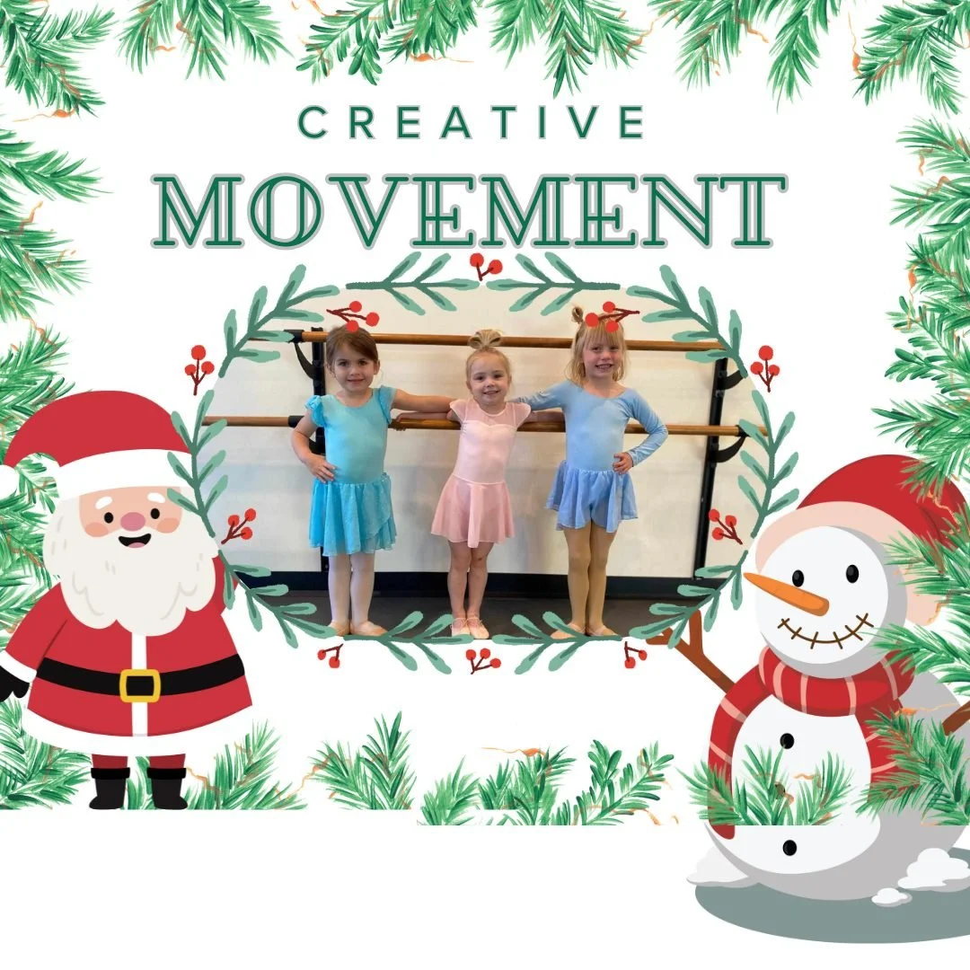 🎄✨ Twirl into the holiday magic with Creative Movement at Kay's Academy of Dance! 🩰
Spark imagination, build coordination, and celebrate the season in a joyful, festive atmosphere.

Holiday Class Schedule:
Ages 2-4
🎅 Wednesdays: 9:15&ndash;9:45am 