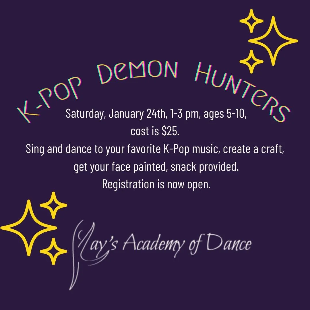 🎶💜 Calling all mini K-Pop fans! Join us for our K-Pop Demon Hunters event&mdash;packed with dancing, singing, crafts, face painting, and fun! ✨ Ages 5&ndash;10 | Registration is open! 
 #dance #DANCER #dancelife #itsadancething #Idancebecause #kays
