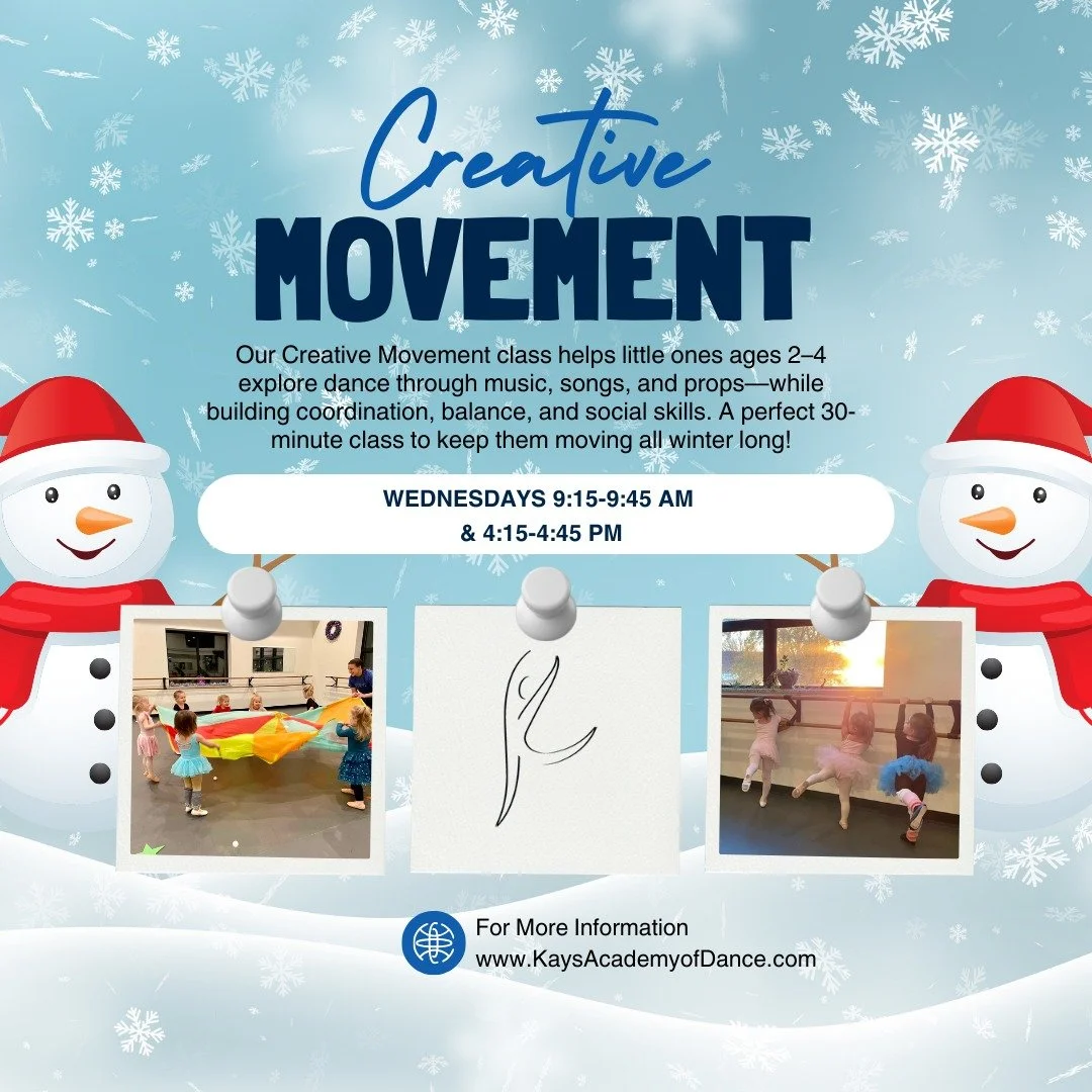❄️ Winter wiggles are in full swing! ⛄️
Our Creative Movement class is the perfect way for little ones ages 2&ndash;4 to explore dance through music, songs, and playful props&mdash;all while building coordination, balance, and social skills 💙

🕒 30