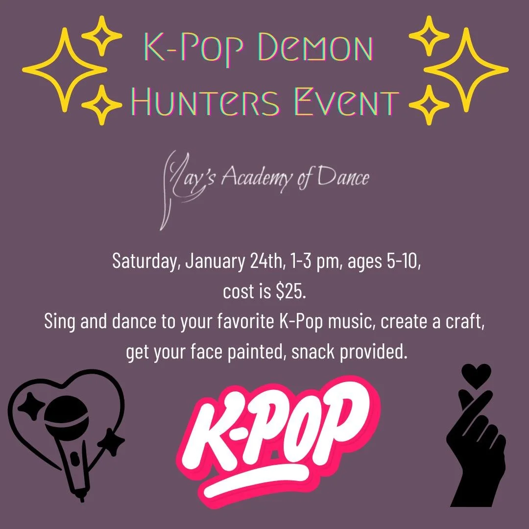Looking for a fun Saturday activity? 🎉 Our K-Pop Demon Hunters event includes dancing, music, crafts, face painting, and snacks&mdash;perfect for ages 5&ndash;10! 💜
Sign up here: https://loom.ly/J0DRe1E
 #dance #DANCER #dancelife #itsadancething #I