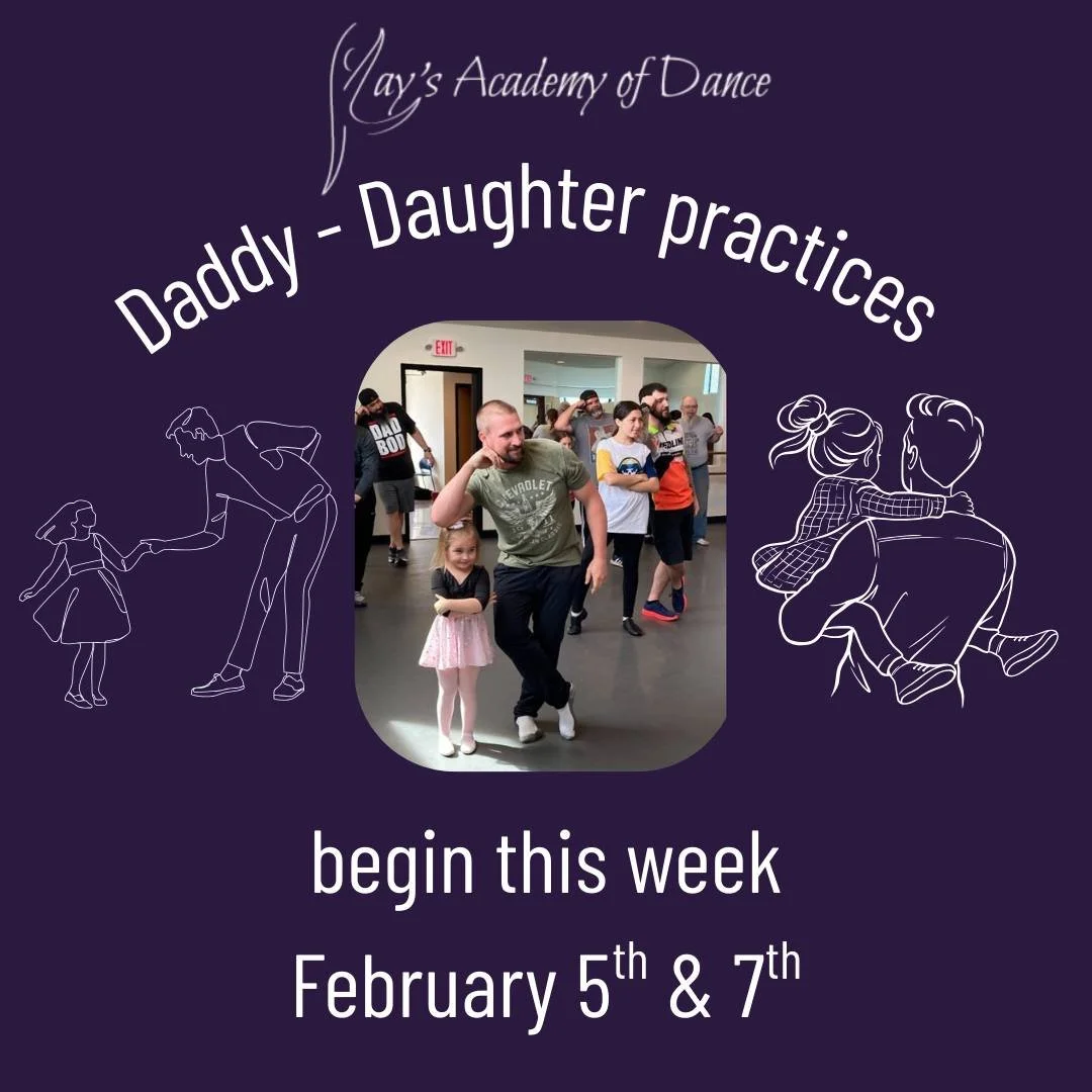 If you signed up to participate in this year's Recital Daddy-Daughter Dance, don't forget that practices begin this week!
Thursday Session: 4:10-4:55 pm or Saturday Session: 10:30-11:15 pm
😀We can't wait to get started!
#daddydaughterdance #dance #D
