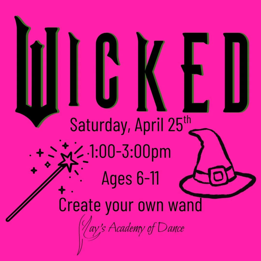 🧙&zwj;♀️ Wicked Workshop 🧙&zwj;♀️
📅 April 25 | ⏰ 1&ndash;3 PM
💲 $25 | Ages 6&ndash;11
Dance, create, and have a magical afternoon with us! ✨
Enjoy a fun-filled dance class and design your very own wand! 🪄
💃 #dance #DANCER #dancelife #itsadancet