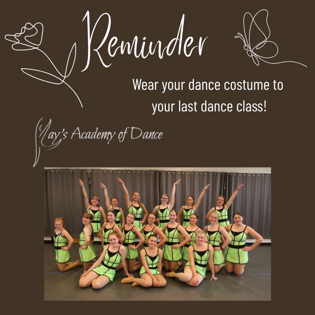 ✨Reminder for Dancers✨
Please wear your costumes for your regular dance class May 26th-June 1st. This will be the final dance class for the season!
#dance #DANCER #dancelife #itsadancething #Idancebecause