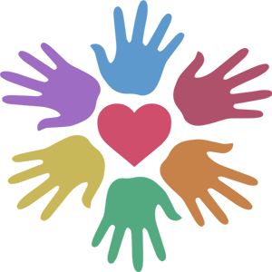 Colorful diagram of six interconnected hearts representing different themes or emotions.