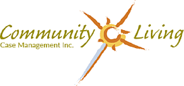 Logo for Community Living Case Management Inc. featuring a stylized sun with rays and the company name.