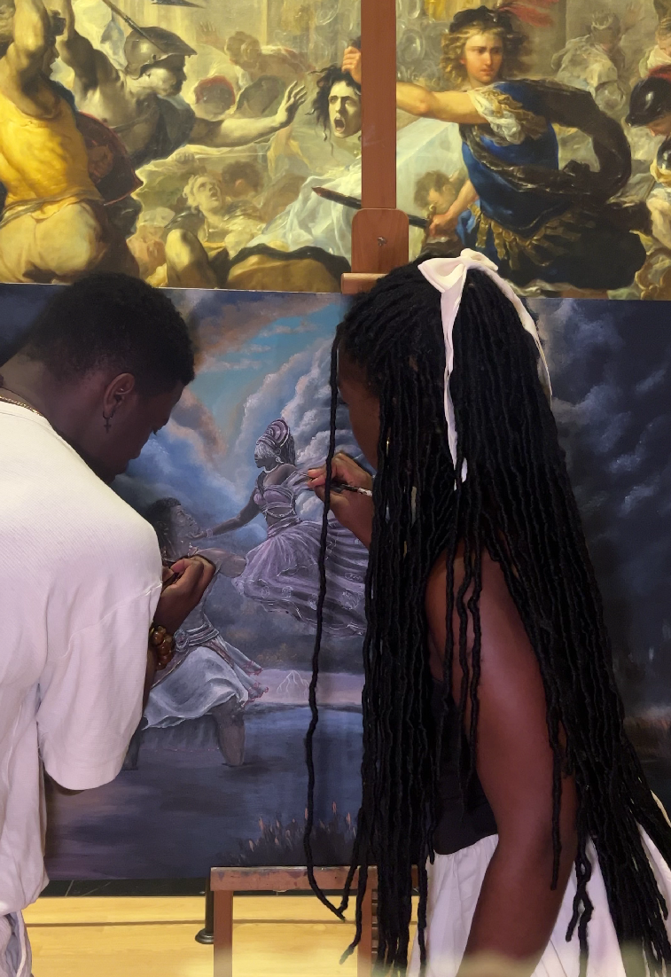Adwoah and Solomon, the couple behind Adeche Atelier, creating art together at the National Gallery