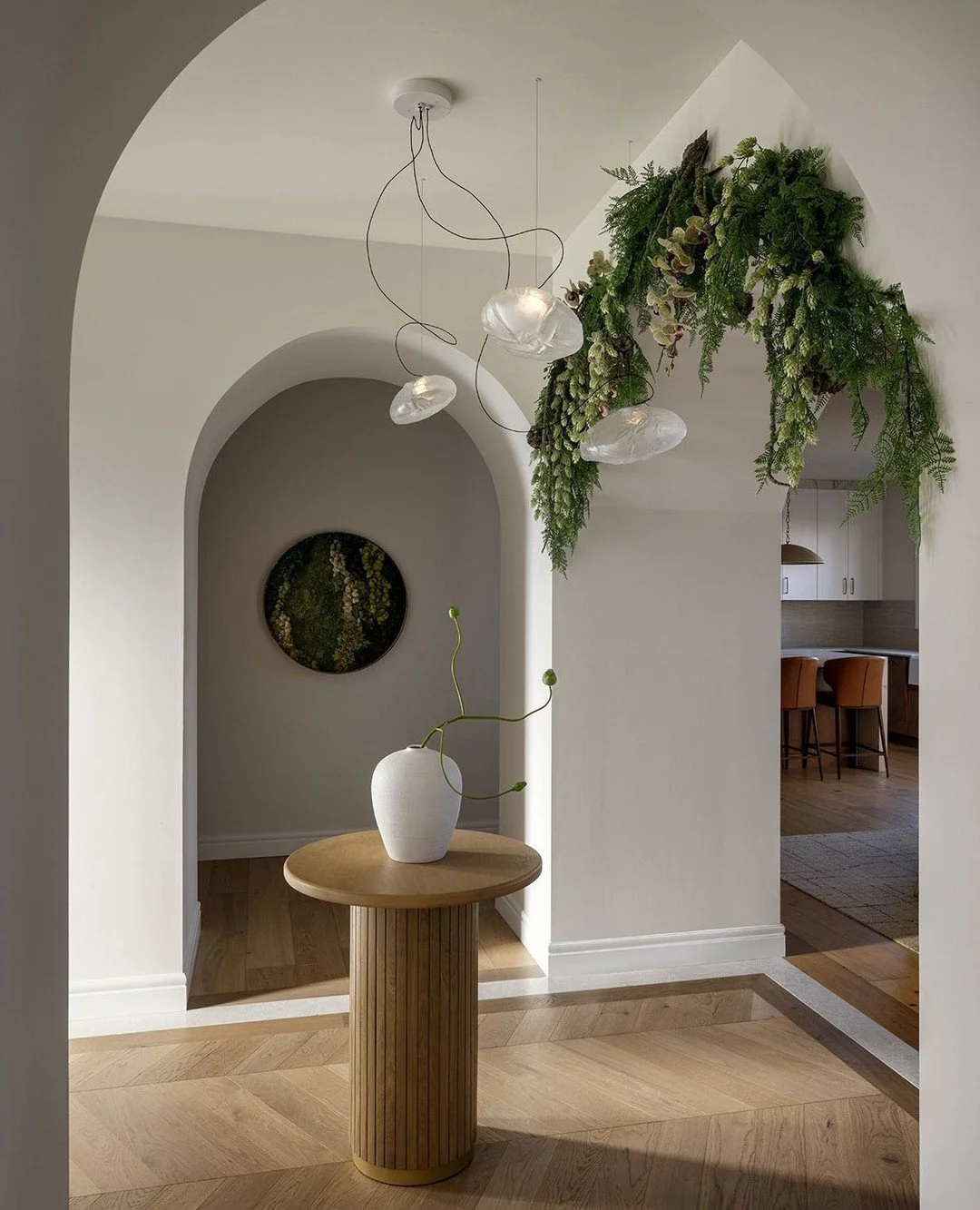 A little sneak peak into my own foyer. I like to follow my own design advice and add in layers of tension with the #bocci light fixture and organic botanical installation. ⁠
⁠
Not every memorable moment in a home happens in the primary living spaces.