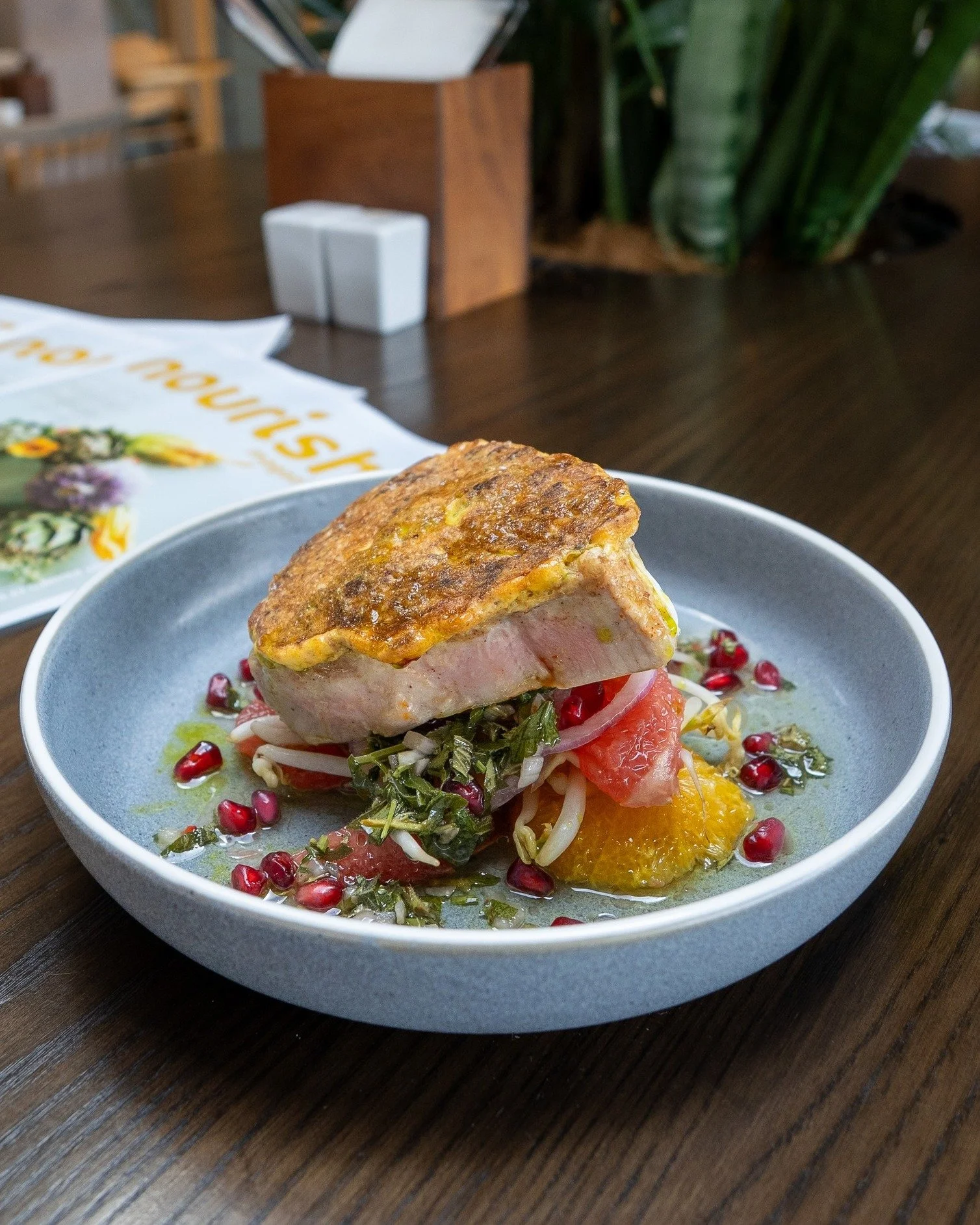 light and fresh for sunny days ahead. 

SUMMER TUNA STEAK 
parmesan crumb tuna steak, citrus salad, pomegranate, tamari seed mix, herb dressing. 

8 till 4, everyday.