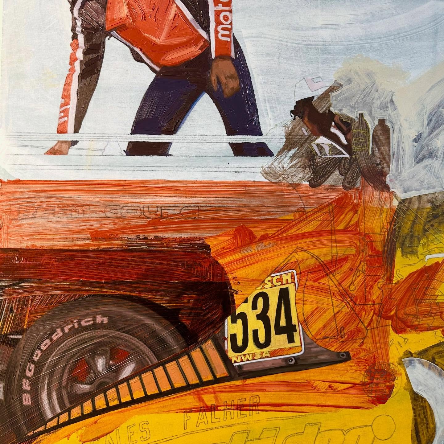 On the wall this snowy morning&hellip;a snippet of this current painting and a snapshot from my childhood.