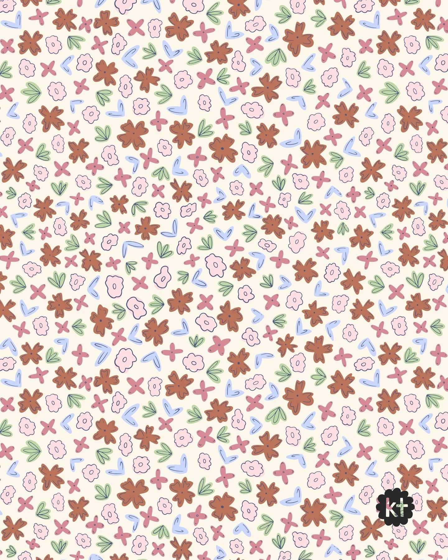 Ditsy floral with a 90s grandma vibe. It's got sketchy lines, funky flowers, and clusters of leaves and is just clamoring to be put on a throw pillow, a duvet cover, or a floaty dress. 

Search this design on @spoonflower to get it on fabric or home 